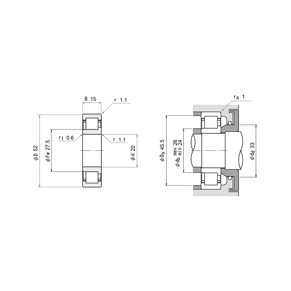 NSK NJ 304 E-T-C4 Silindirik makaralı rulmanlar