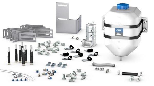 SKF LL/OCL-MK-0031200-3 Balya makineleri, biçerdöverler, yayıcılar vb. makinelerde 8'ye kadar yağlama noktası için sağlam, önceden yapılandırılmış zincir yağlayıcı takımı
